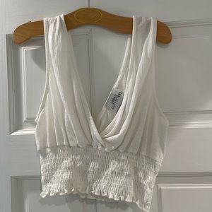 URBAN OUTFITTERS - White Smocked V-neck Top- Size S